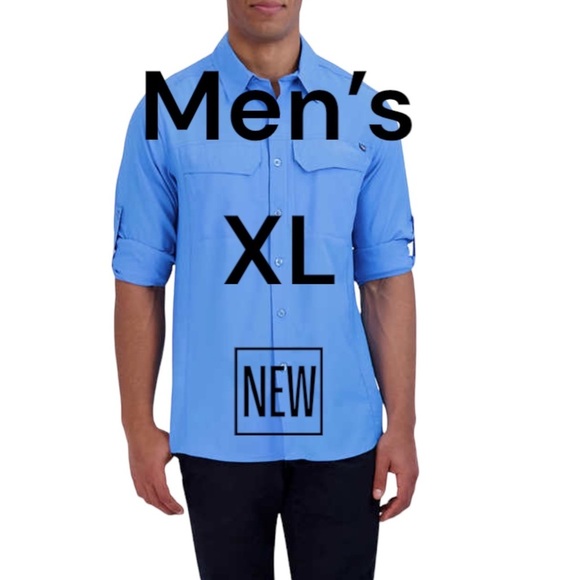 Men's Pacific Trail XL Button Front Shirt Blue Rolled Long / Short Sleeve NWT - Picture 2 of 10